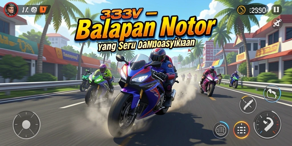Tampilan gameplay 333V yang menegangkan dalam balapan motor.