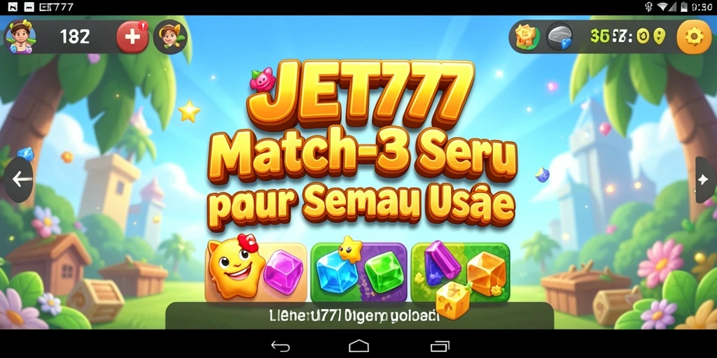 Screenshot menunjukkan aksi mencocokkan batu permata di JET77.