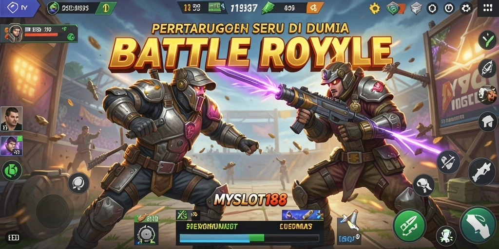 Tampilan gameplay mendebarkan MYSLOT188 dalam pertempuran Battle Royale.