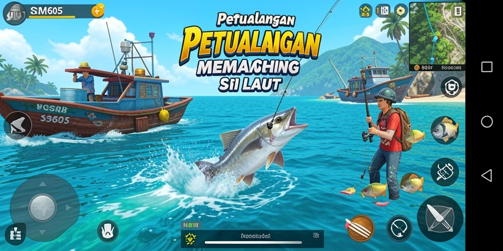 Tampilan gameplay memancing yang menarik dan seru.